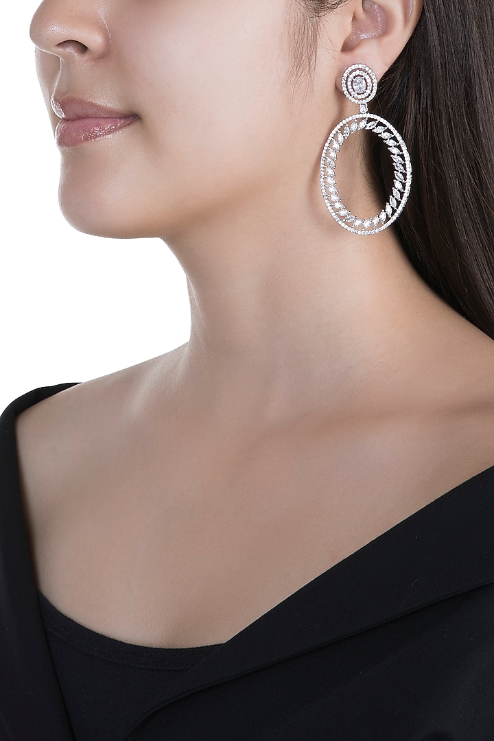 White Finish Faux Diamond Long Earrings by Aster at Pernia's Pop Up Shop