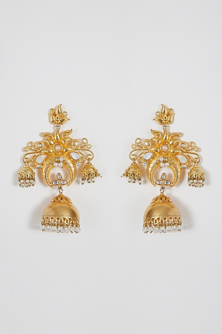 Gold Finish Pearl Dangler Earrings by Aster at Pernia's Pop Up Shop