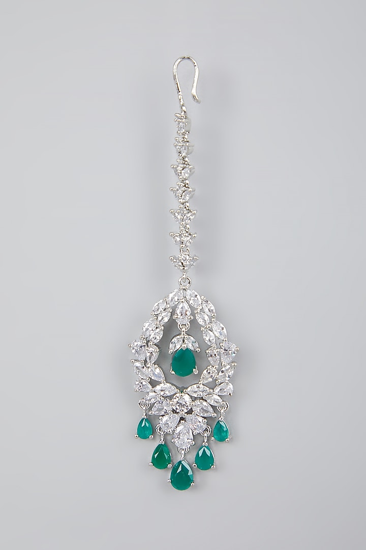 White Finish Emerald & Zircon Maangtikka by Aster at Pernia's Pop Up Shop