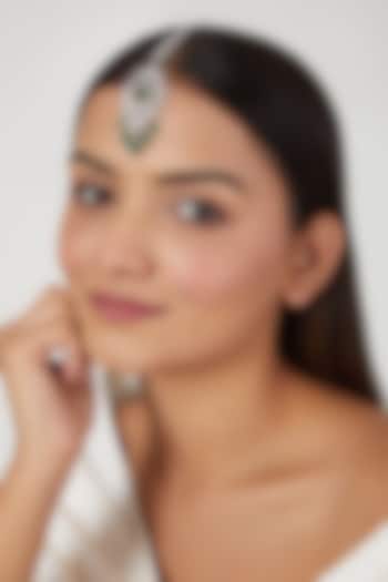 White Finish Emerald & Zircon Maangtikka by Aster at Pernia's Pop Up Shop