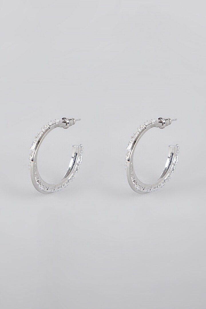 White Finish Zircon Hoop Earrings by Aster at Pernia's Pop Up Shop