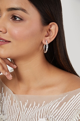 White Finish Zircon Hoop Earrings by Aster
