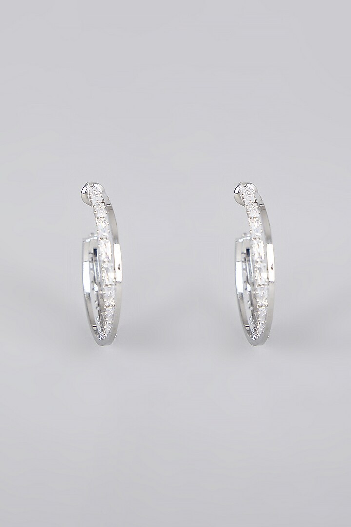 White Finish Zircon Hoop Earrings by Aster at Pernia's Pop Up Shop