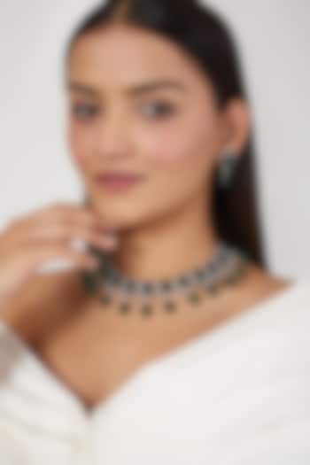 White Finish Green Synthetic Stone & Zircon Necklace Set by Aster at Pernia's Pop Up Shop