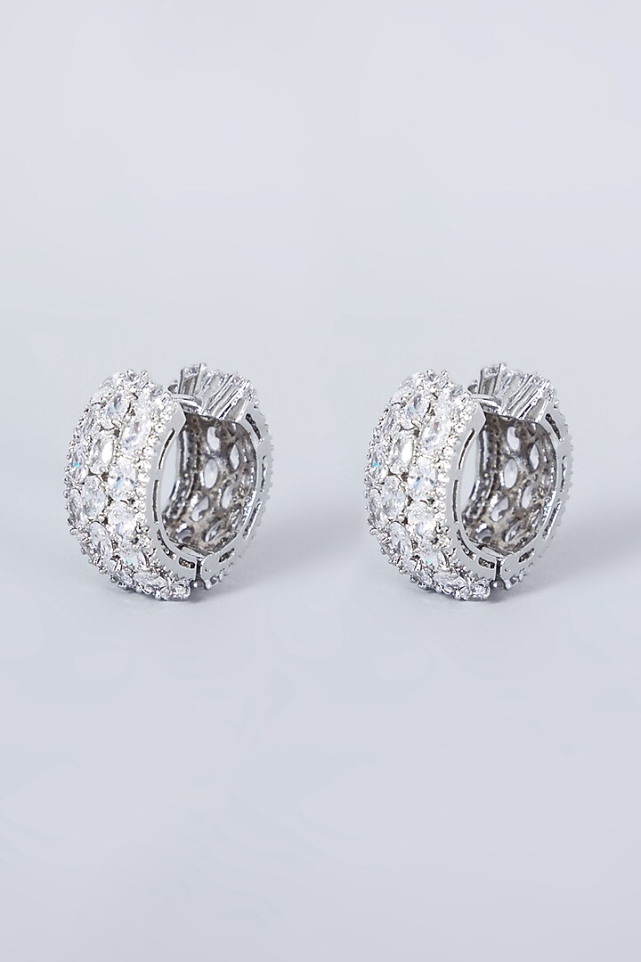 White Finish Zircon Hoop Earrings by Aster at Pernia's Pop Up Shop