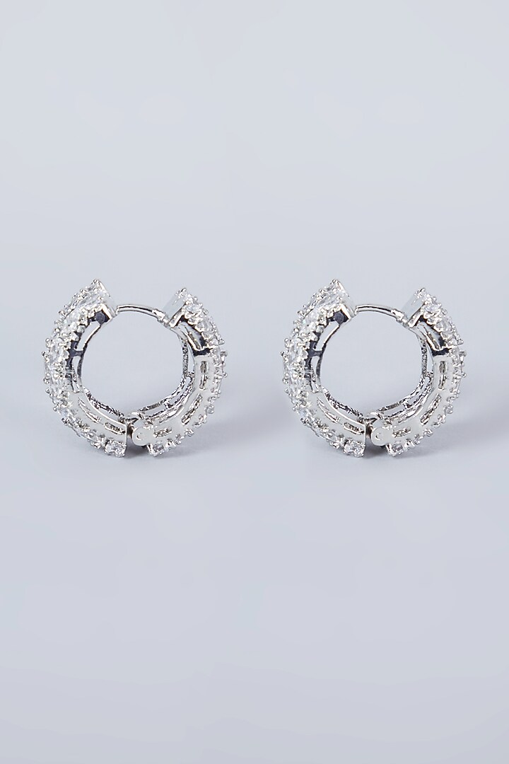 White Finish Zircon Hoop Earrings by Aster at Pernia's Pop Up Shop