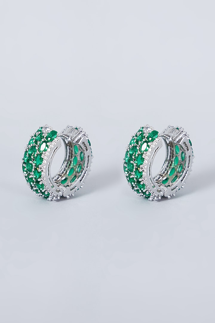 White Finish Green Diamond Hoop Earrings by Aster at Pernia's Pop Up Shop