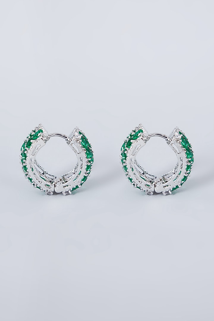White Finish Green Diamond Hoop Earrings by Aster at Pernia's Pop Up Shop