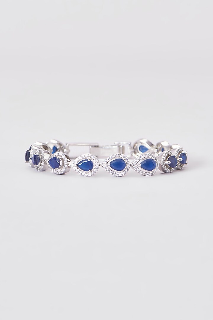 White Finish Zircon & Blue Stone Bracelet by Aster at Pernia's Pop Up Shop