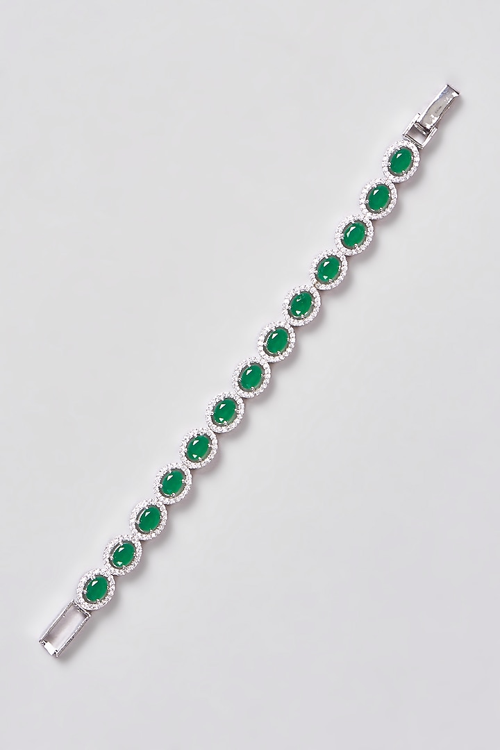 White Finish Zircon & Synthetic Emerald Stone Bracelet by Aster at Pernia's Pop Up Shop