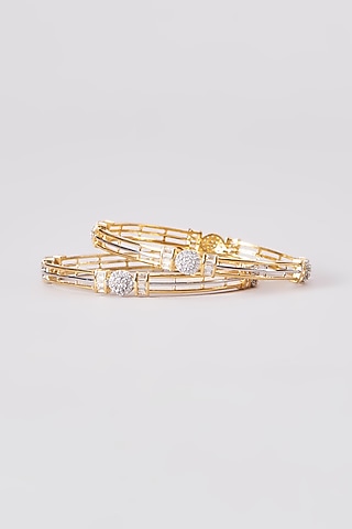 Gold Finish Zircon Bangles (Set of 2) by Aster