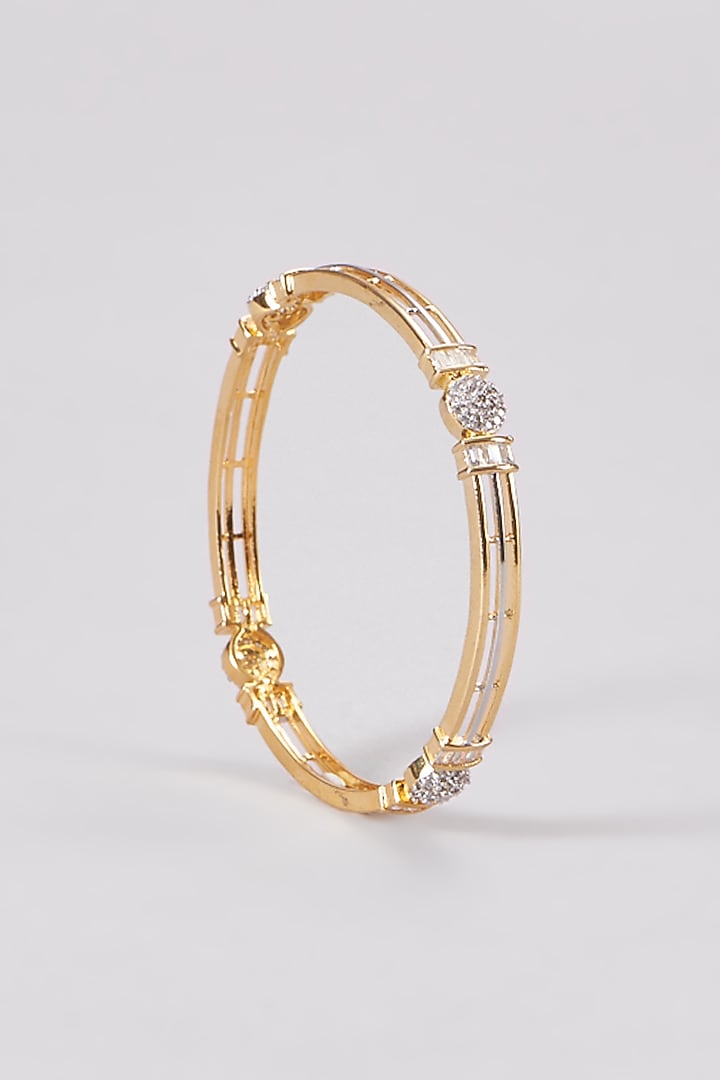 Gold Finish Zircon Bangles (Set of 2) by Aster at Pernia's Pop Up Shop