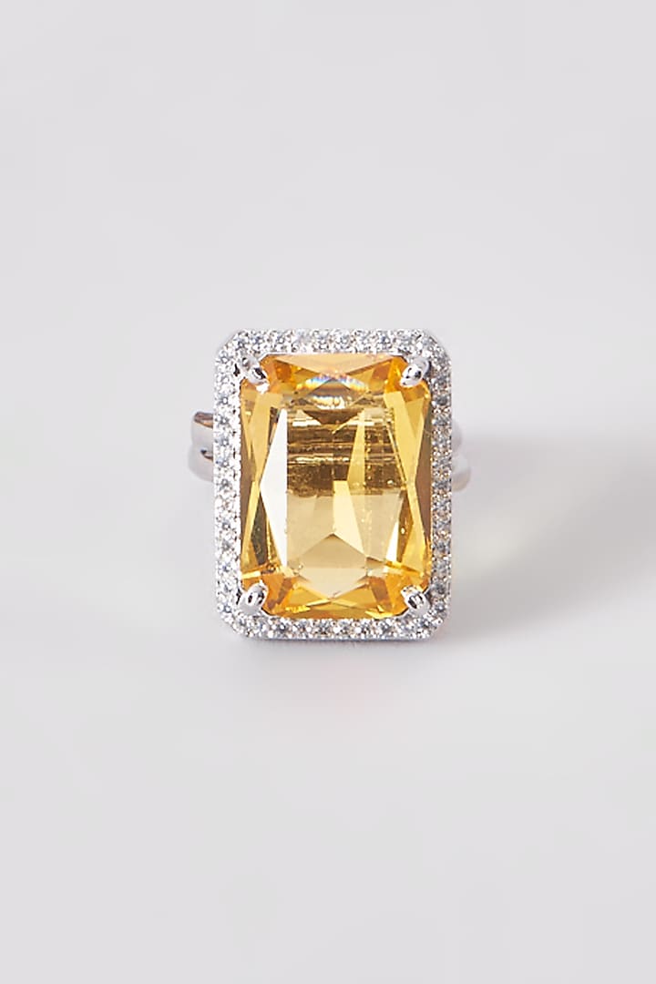 White Finish Zircon & Yellow Stone Ring by Aster at Pernia's Pop Up Shop