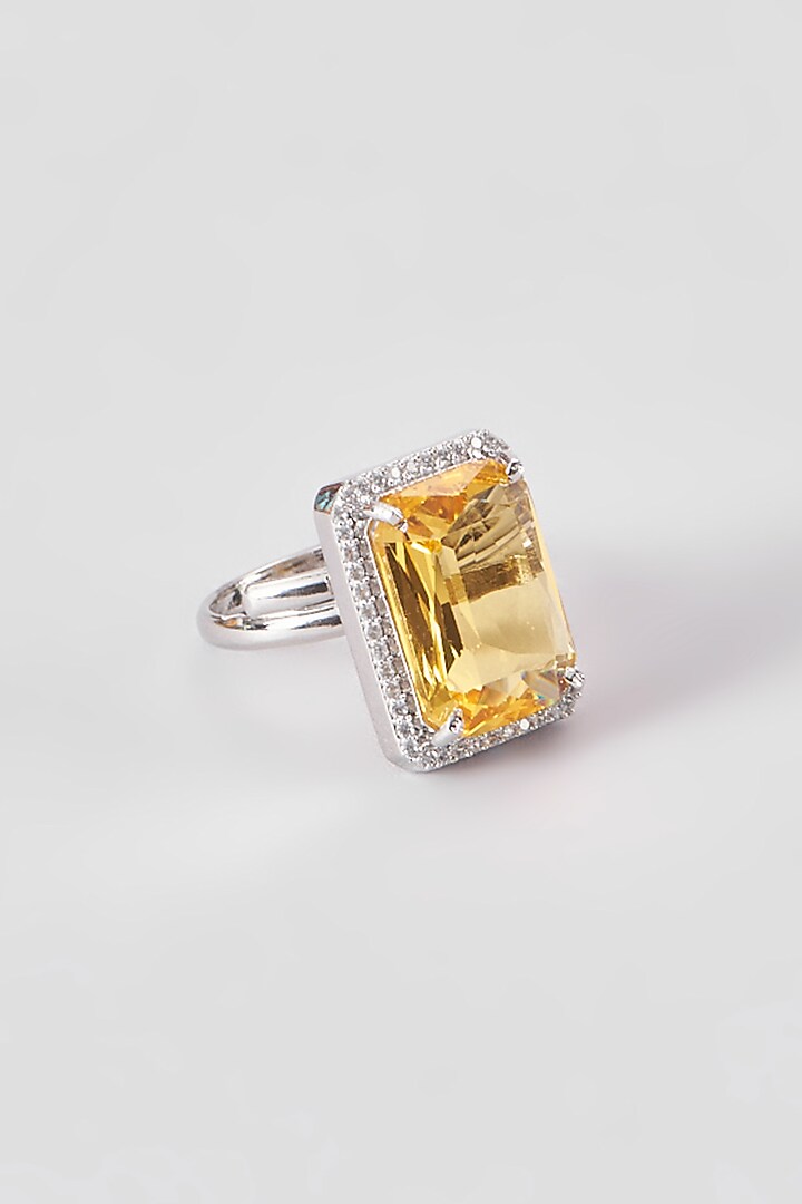 White Finish Zircon & Yellow Stone Ring by Aster at Pernia's Pop Up Shop