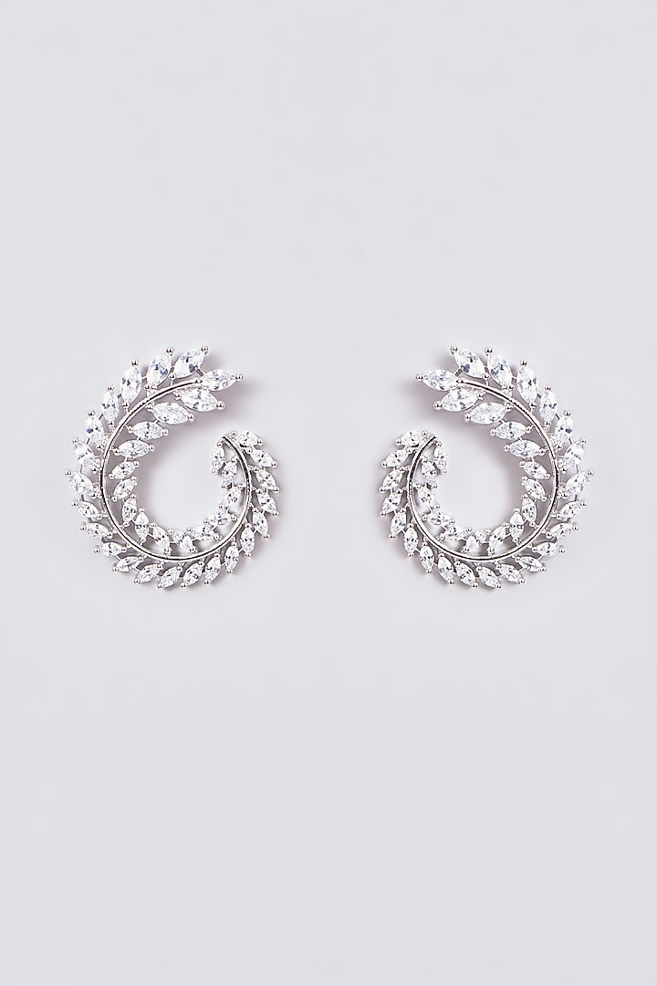 White Finish Zircon Stud Earrings by Aster at Pernia's Pop Up Shop