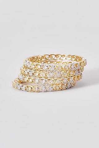 Gold Finish Zircon Bangles (Set of 4) by Aster