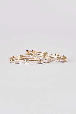 Gold Finish Zircon Bangles (Set of 2) by Aster