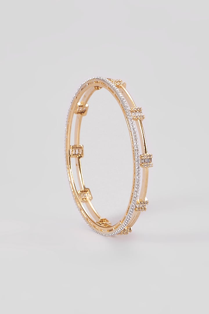 Gold Finish Zircon Bangles (Set of 2) by Aster at Pernia's Pop Up Shop