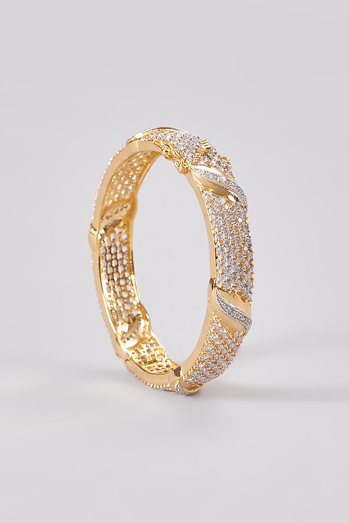 Gold Finish Zircon Bangles (Set of 2) by Aster at Pernia's Pop Up Shop