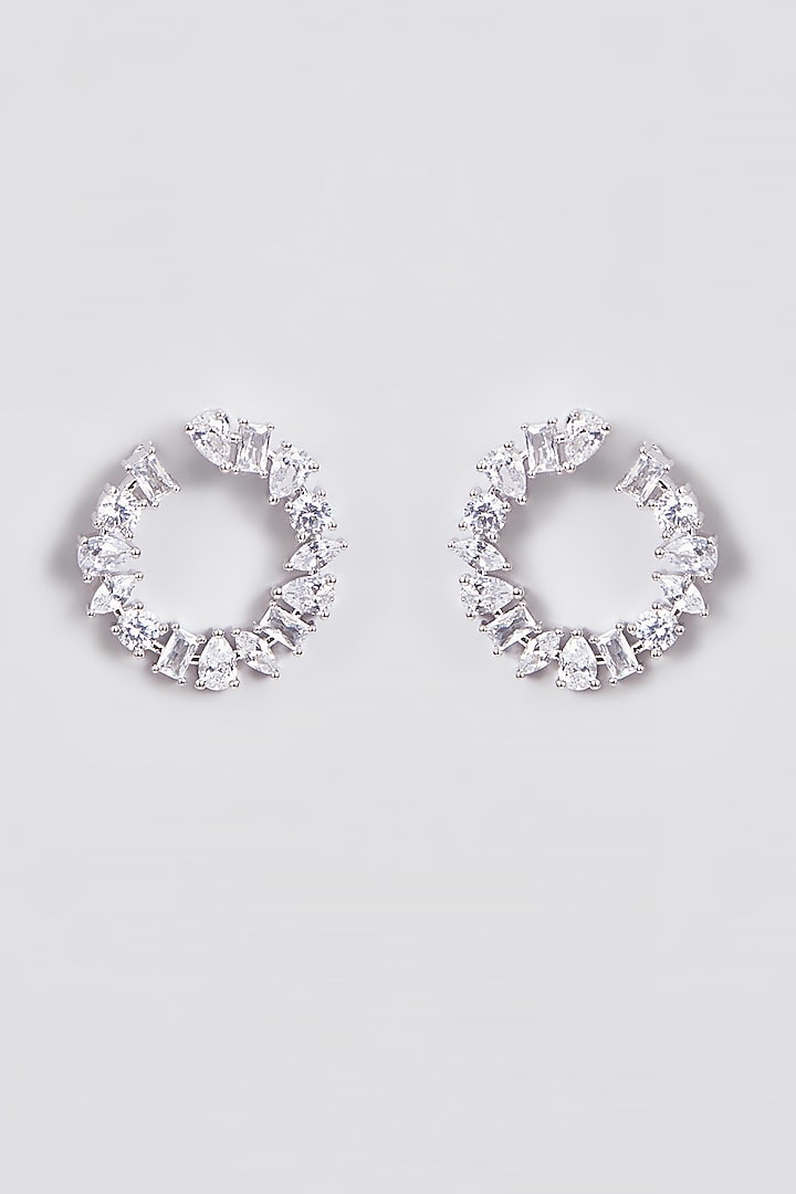 White Finish Zircon Stud Earrings by Aster at Pernia's Pop Up Shop