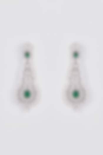 White Finish Zircon & Green Stone Dangler Earrings by Aster at Pernia's Pop Up Shop