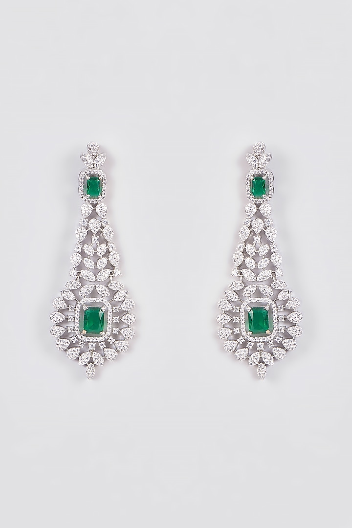 White Finish Zircon & Green Stone Dangler Earrings by Aster at Pernia's Pop Up Shop