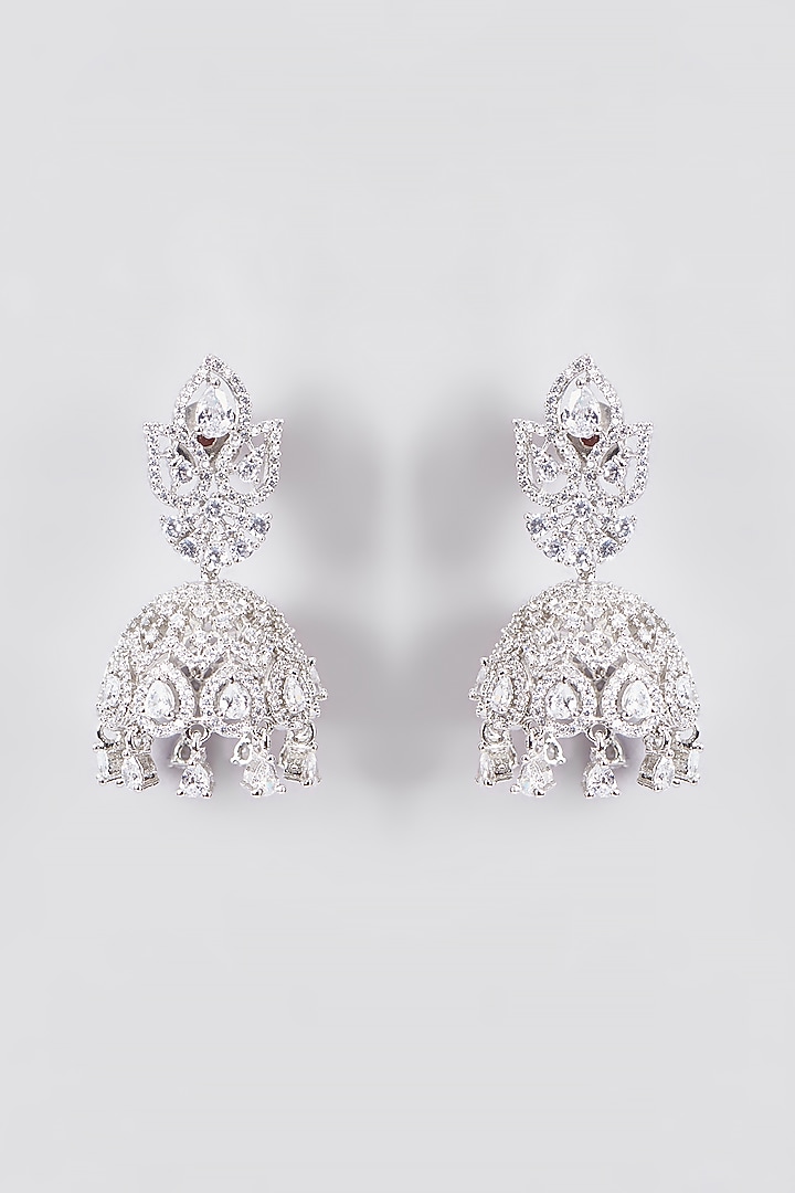 White Finish Zircon Jhumka Earrings by Aster at Pernia's Pop Up Shop