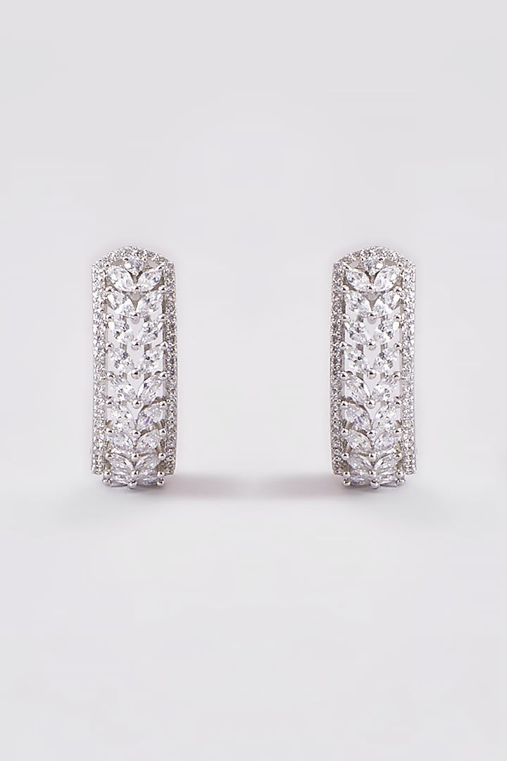 White Finish Zircon Hoop Earrings by Aster at Pernia's Pop Up Shop