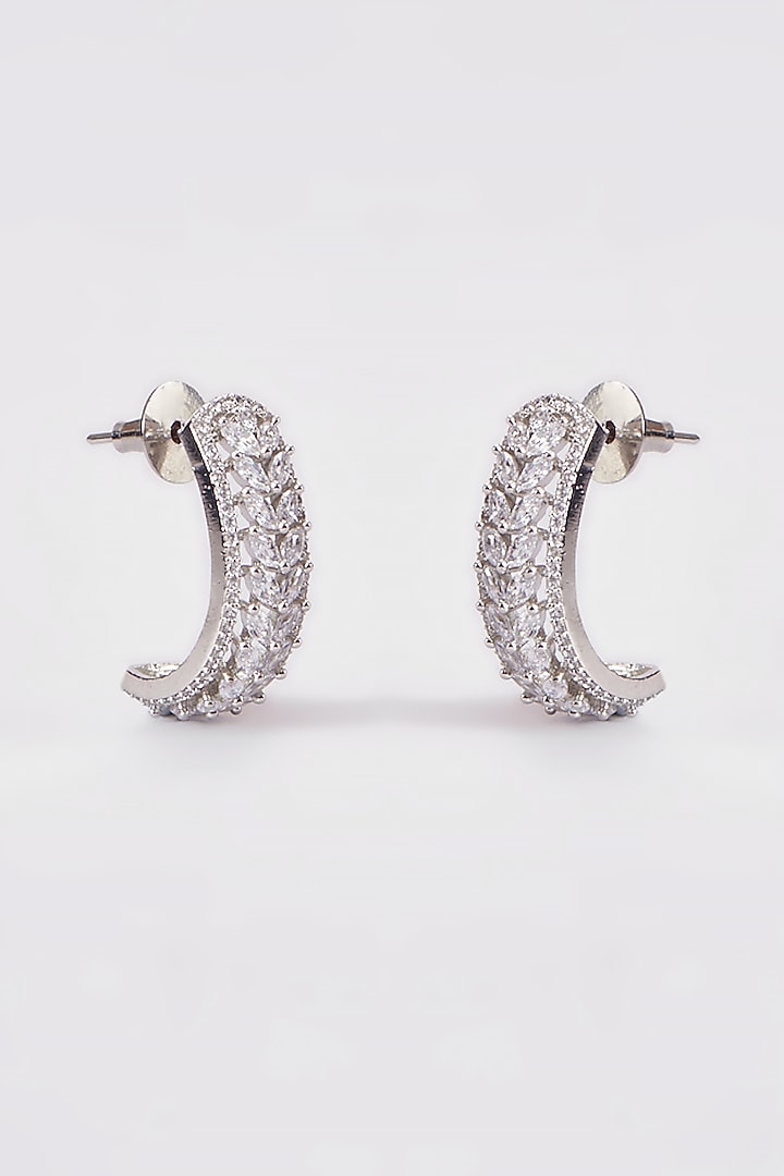 White Finish Zircon Hoop Earrings by Aster at Pernia's Pop Up Shop