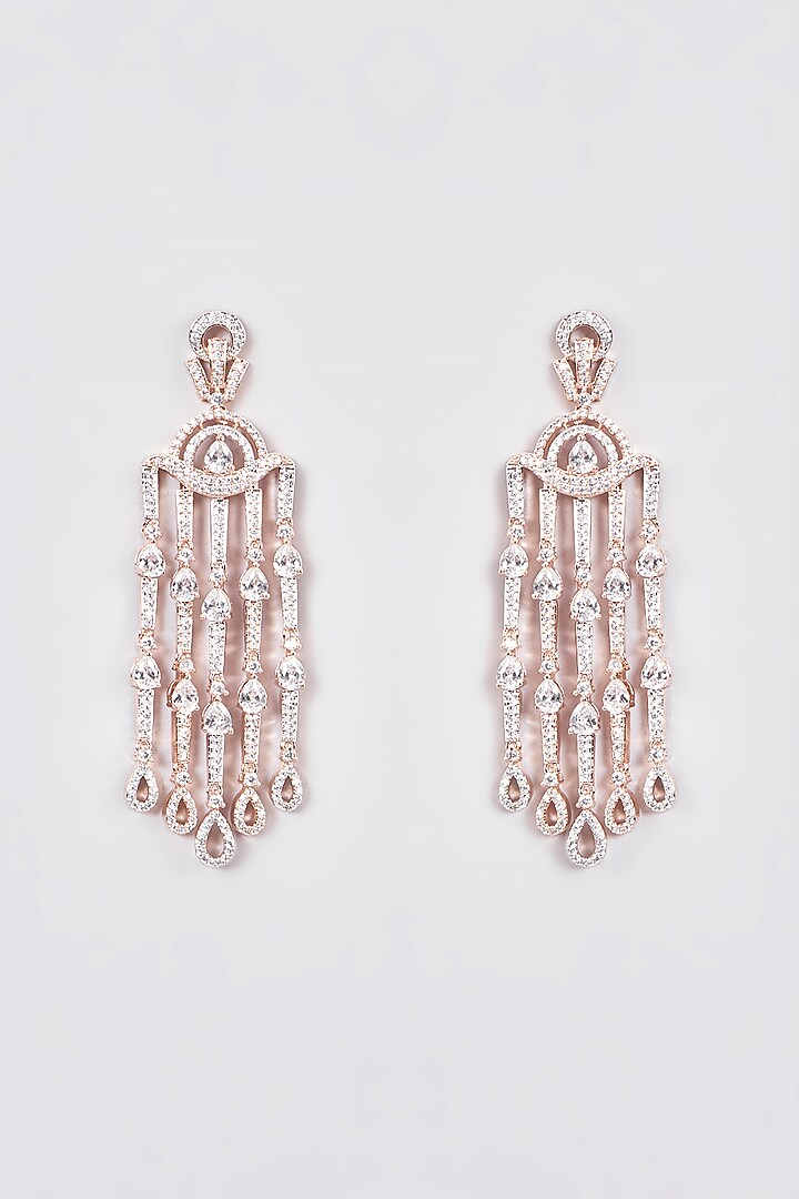 Rose Gold Finish Zircon Dangler Earrings by Aster at Pernia's Pop Up Shop