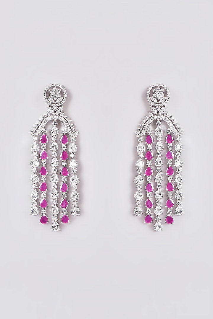 White Finish Zircon & Synethtic Ruby Stone Dangler Earrings by Aster at Pernia's Pop Up Shop