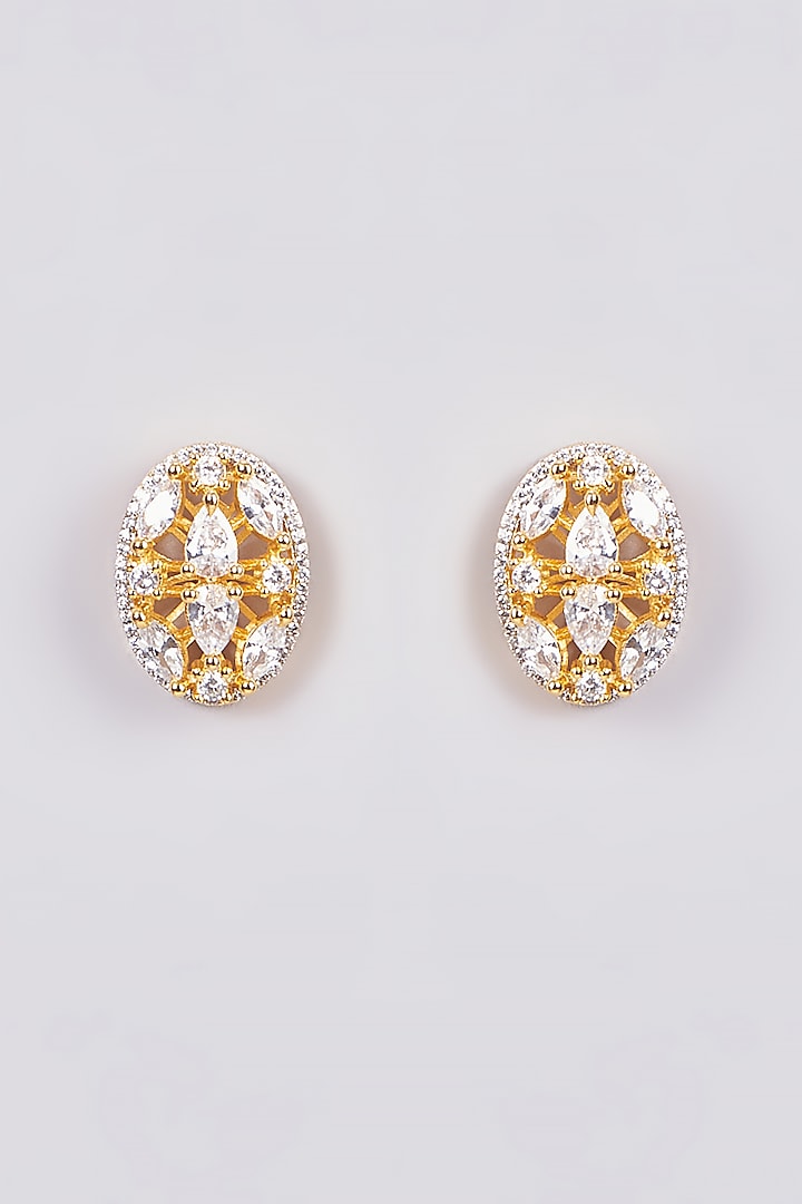 Gold Finish Zircon Stud Earrings by Aster at Pernia's Pop Up Shop