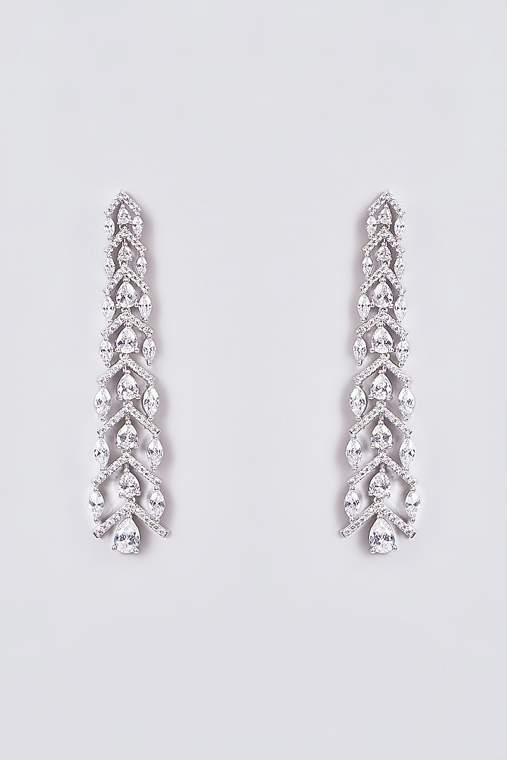 White Finish Zircon Dangler Earrings by Aster at Pernia's Pop Up Shop