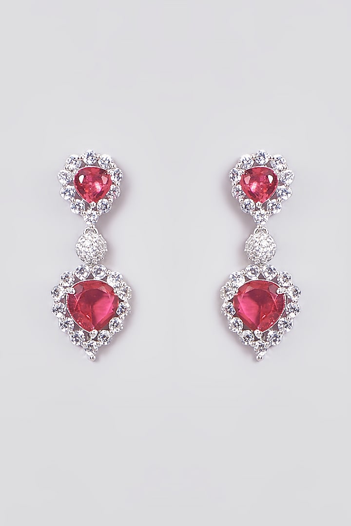 White Finish Zircon & Synethtic Ruby Stone Dangler Earrings by Aster at Pernia's Pop Up Shop