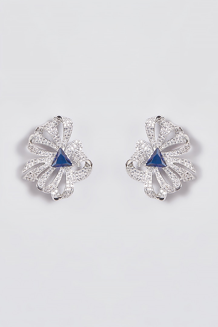 White Finish Zircon & Synthetic Sapphire Stone Stud Earrings by Aster at Pernia's Pop Up Shop