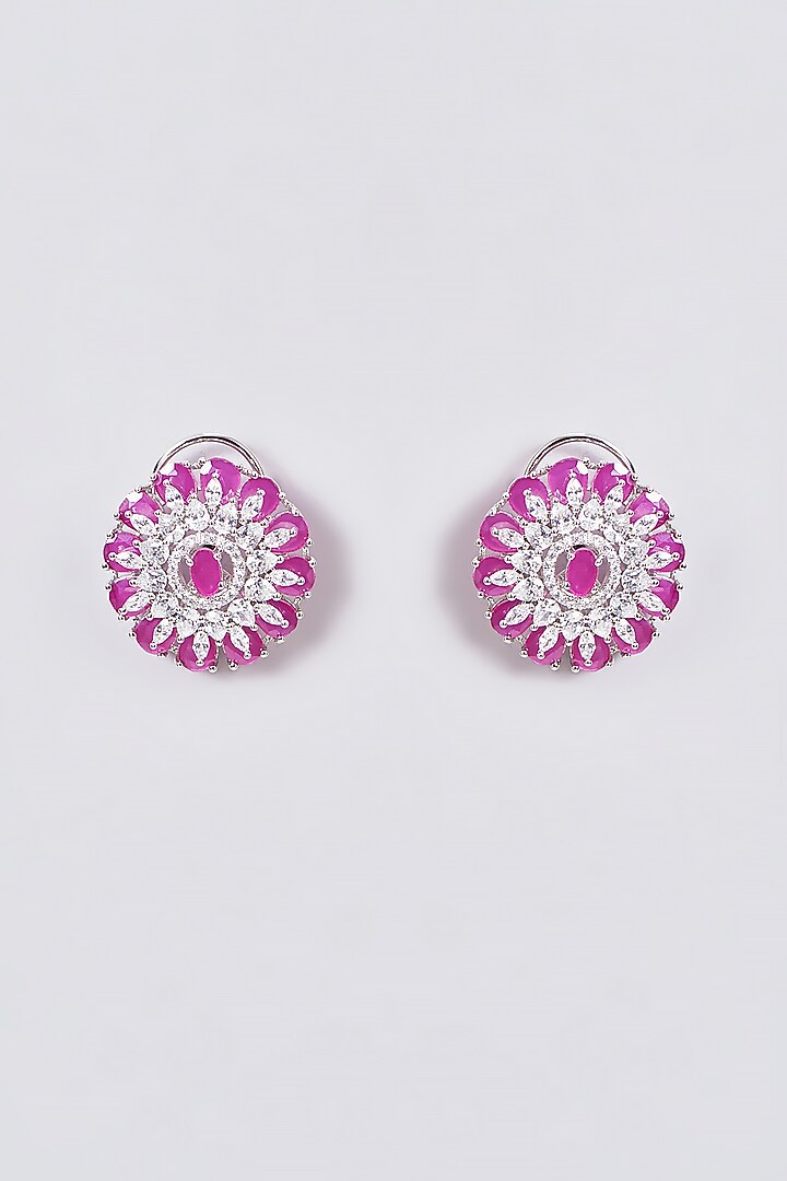 White Finish Zircon & Synthetic Ruby Stone Stud Earrings by Aster at Pernia's Pop Up Shop
