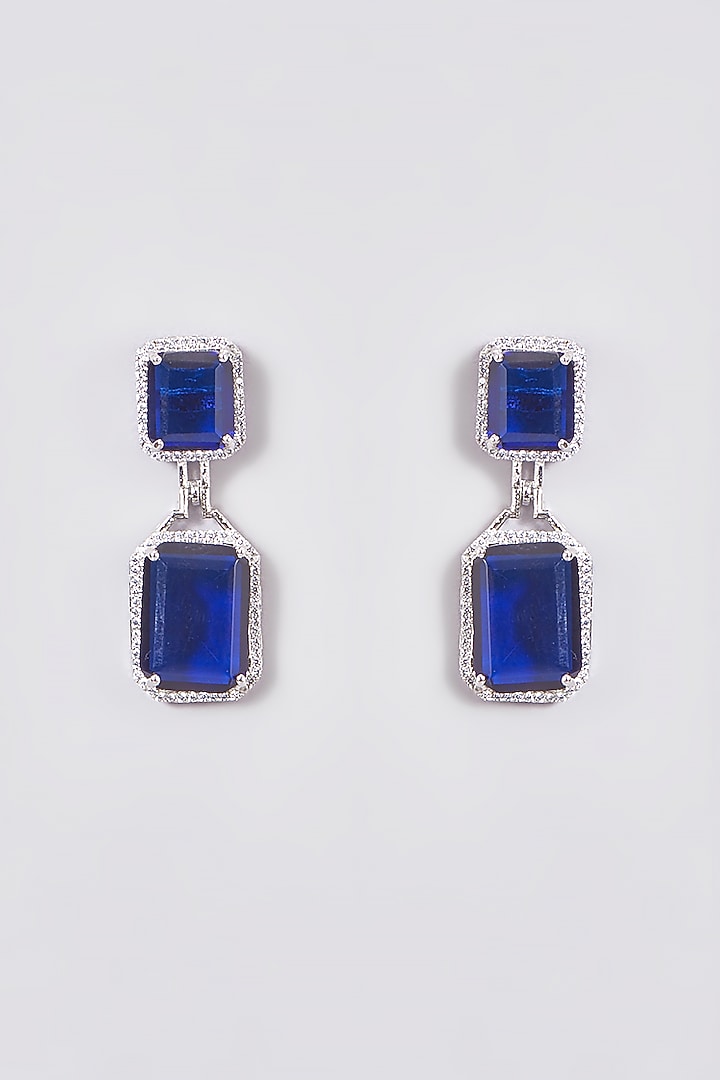 White Finish Zircon & Sapphire Stone Dangler Earrings by Aster at Pernia's Pop Up Shop
