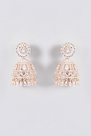 Rose Gold Finish Zircon Jhumka Earrings by Aster