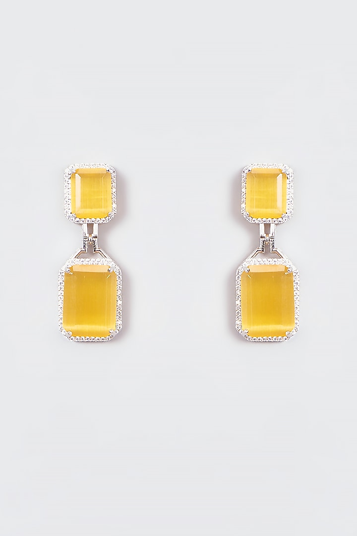 White Finish Zircon & Yellow Stone Dangler Earrings by Aster at Pernia's Pop Up Shop