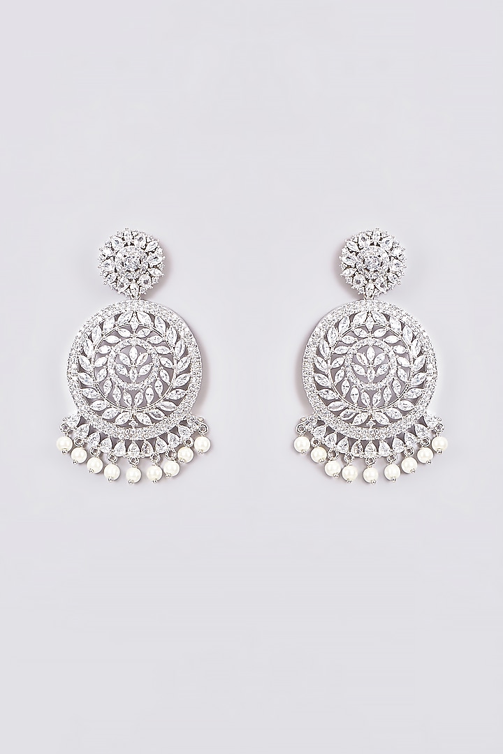 White Finish Zircon Chandbali Earrings by Aster at Pernia's Pop Up Shop