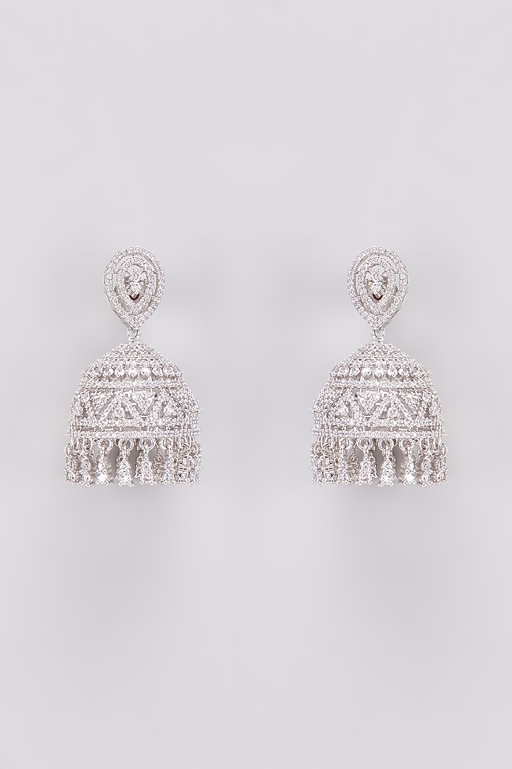 White Finish Zircon Jhumka Earrings by Aster at Pernia's Pop Up Shop