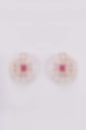 Rose Gold Finish Zircon & Red Stone Stud Earrings by Aster at Pernia's Pop Up Shop