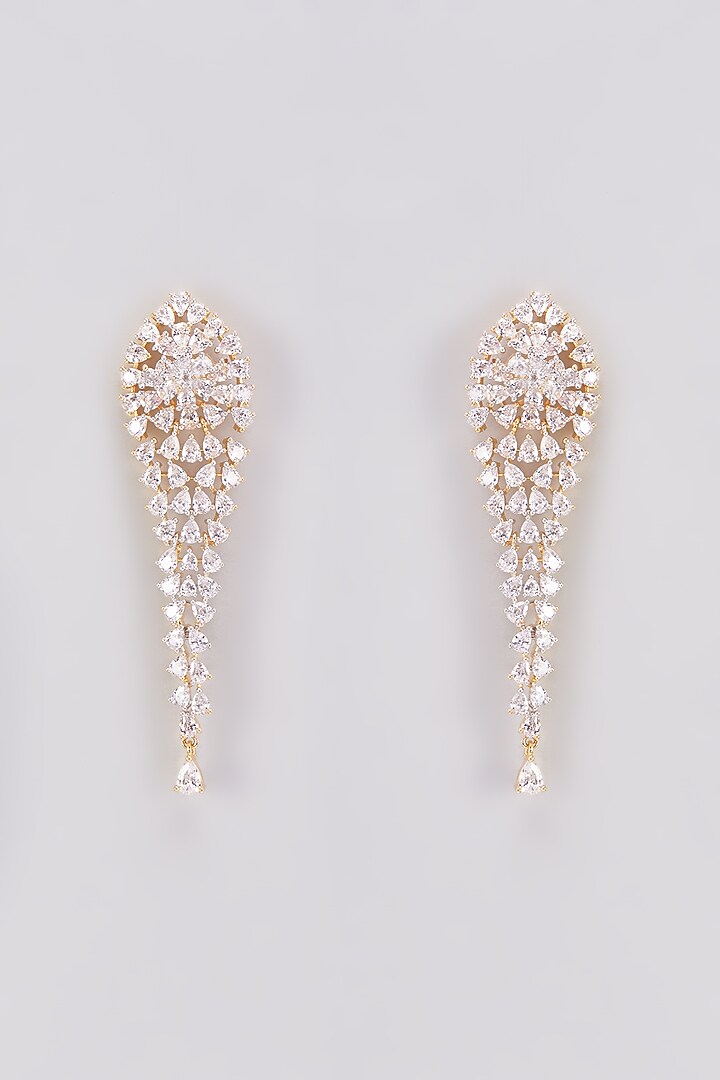 Gold Finish Zircon Dangler Earrings by Aster at Pernia's Pop Up Shop