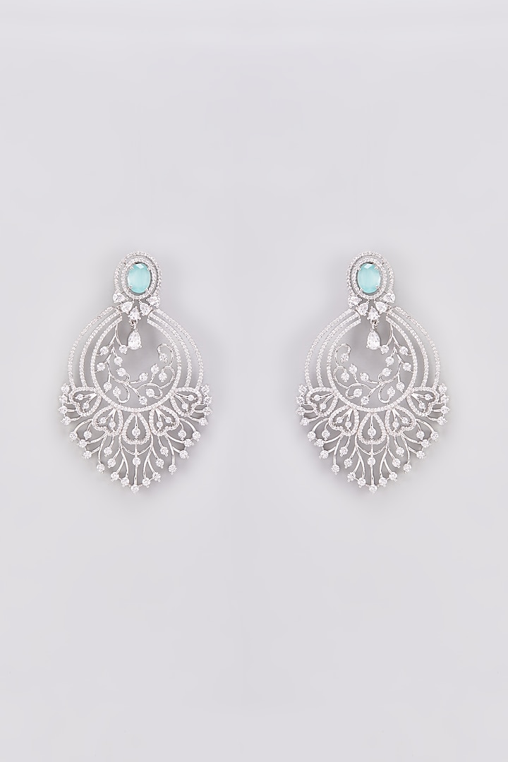 White Finish Zircon & Turquoise Stone Dangler Earrings by Aster at Pernia's Pop Up Shop