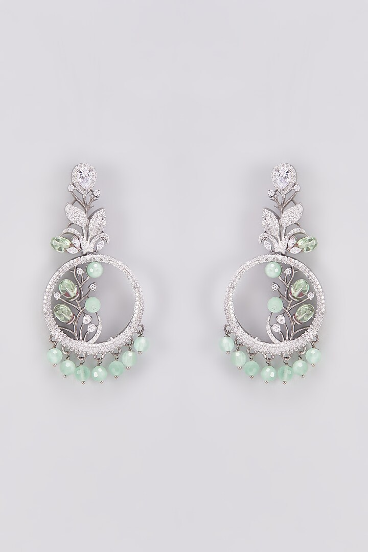 White Finish Zircon & Green Stone Dangler Earrings by Aster at Pernia's Pop Up Shop