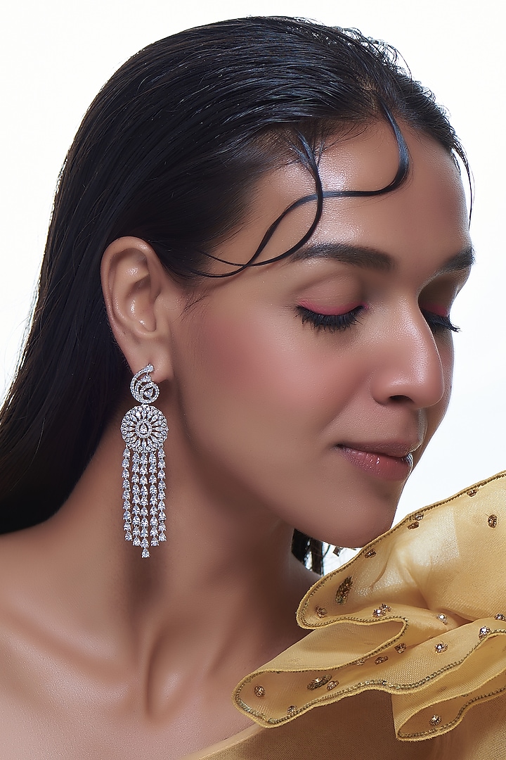 White Finish Zircon Dangler Earrings by Aster at Pernia's Pop Up Shop