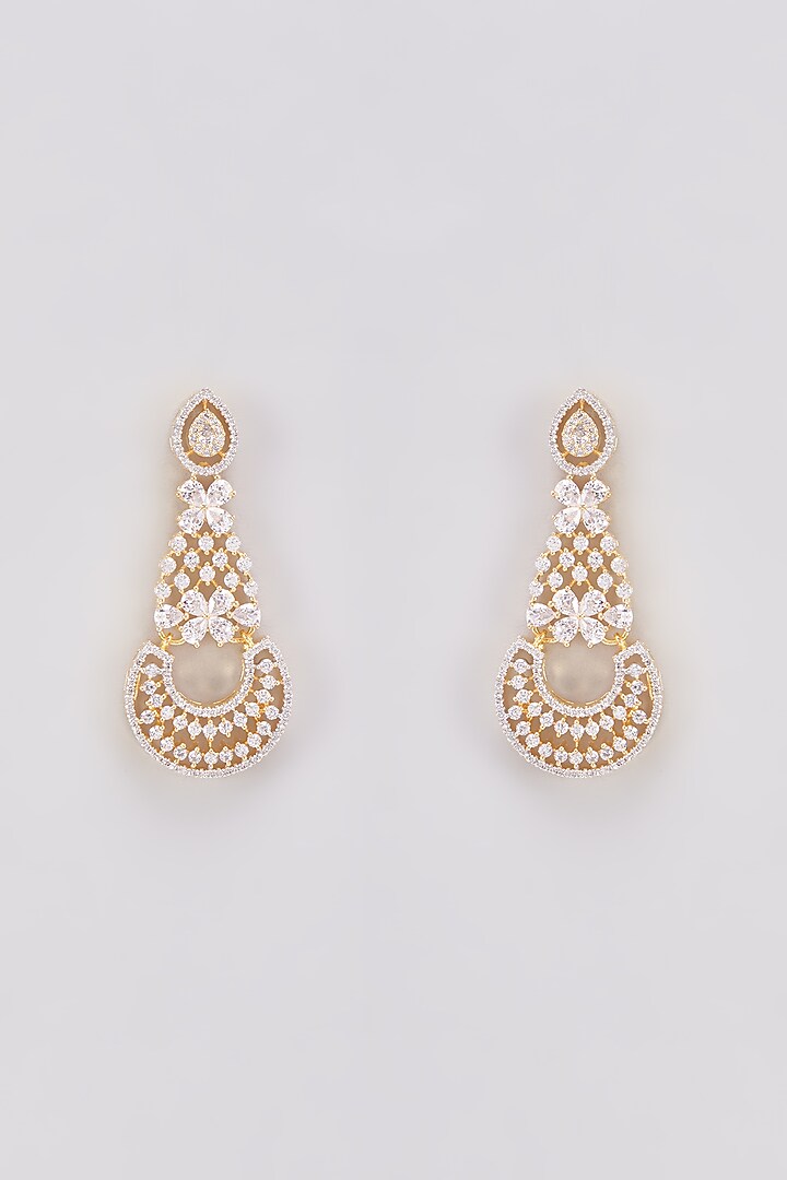 Gold Finish Zircon Dangler Earrings by Aster at Pernia's Pop Up Shop