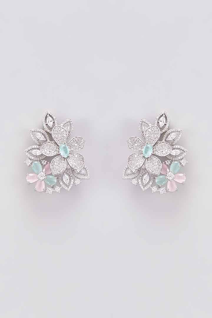 White Finish Zircon & Multi-Colored Stone Stud Earrings by Aster at Pernia's Pop Up Shop