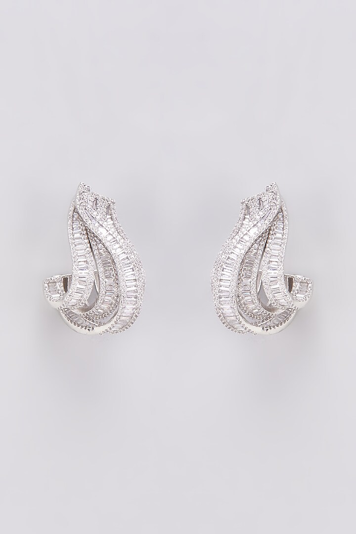 White Finish Zircon Stud Earrings by Aster at Pernia's Pop Up Shop