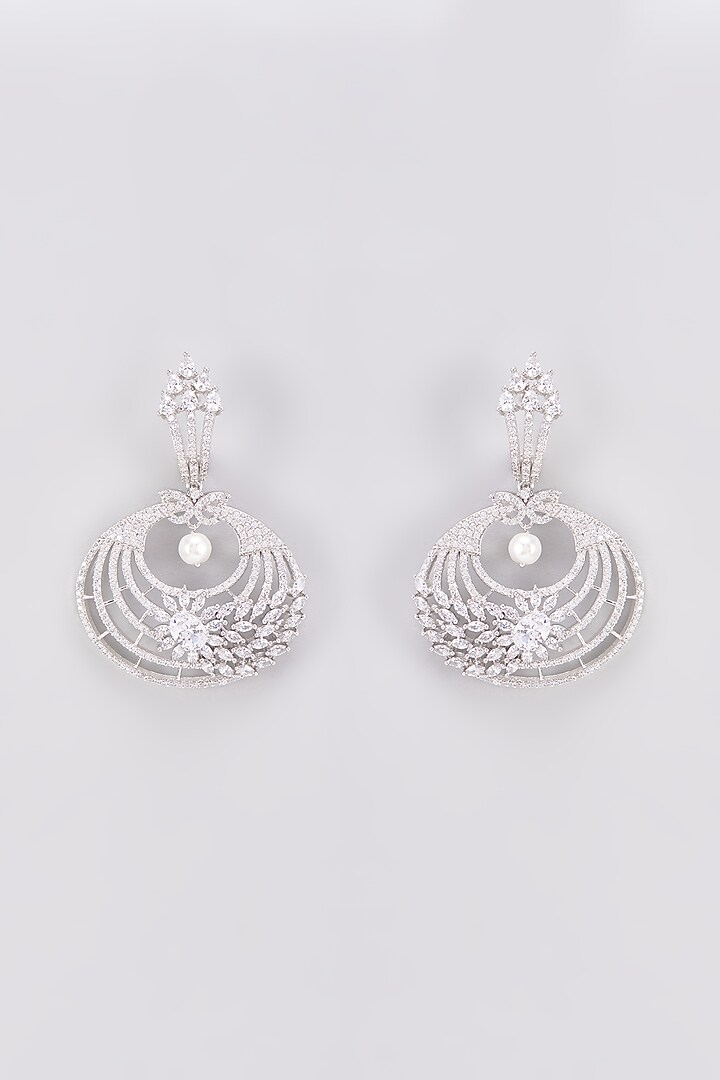 White Finish Zircon Dangler Earrings by Aster at Pernia's Pop Up Shop
